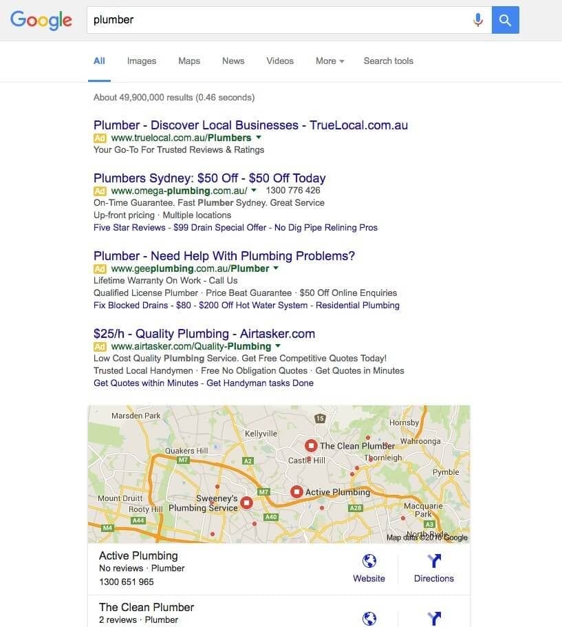 Plumber local search results