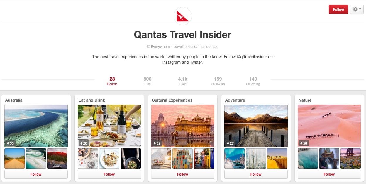 Pinterest - QANTAS Travel Insider Example